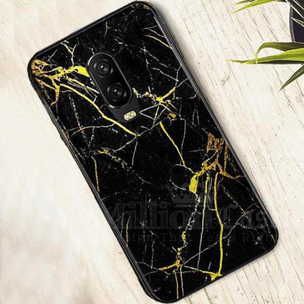 OnePlus 6T Gold Dust Texture Marble Glass Case