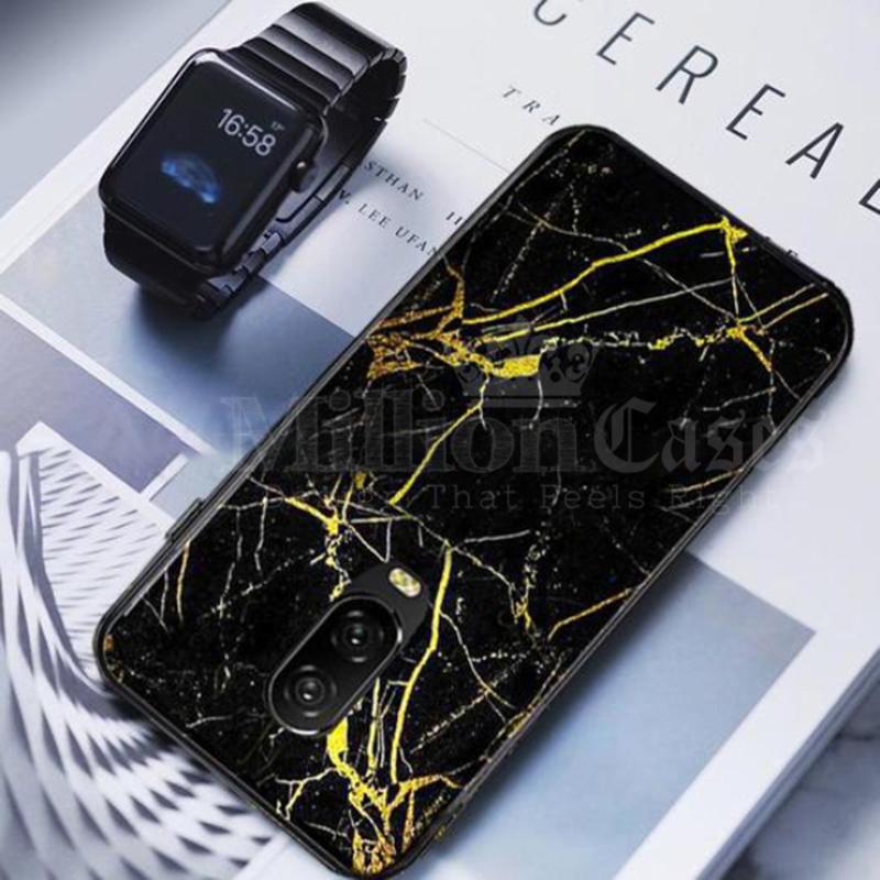 OnePlus 6T Gold Dust Texture Marble Glass Case