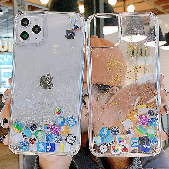 iPhone 13 Pro Floating Icons Liquid Gel Shockproof Case