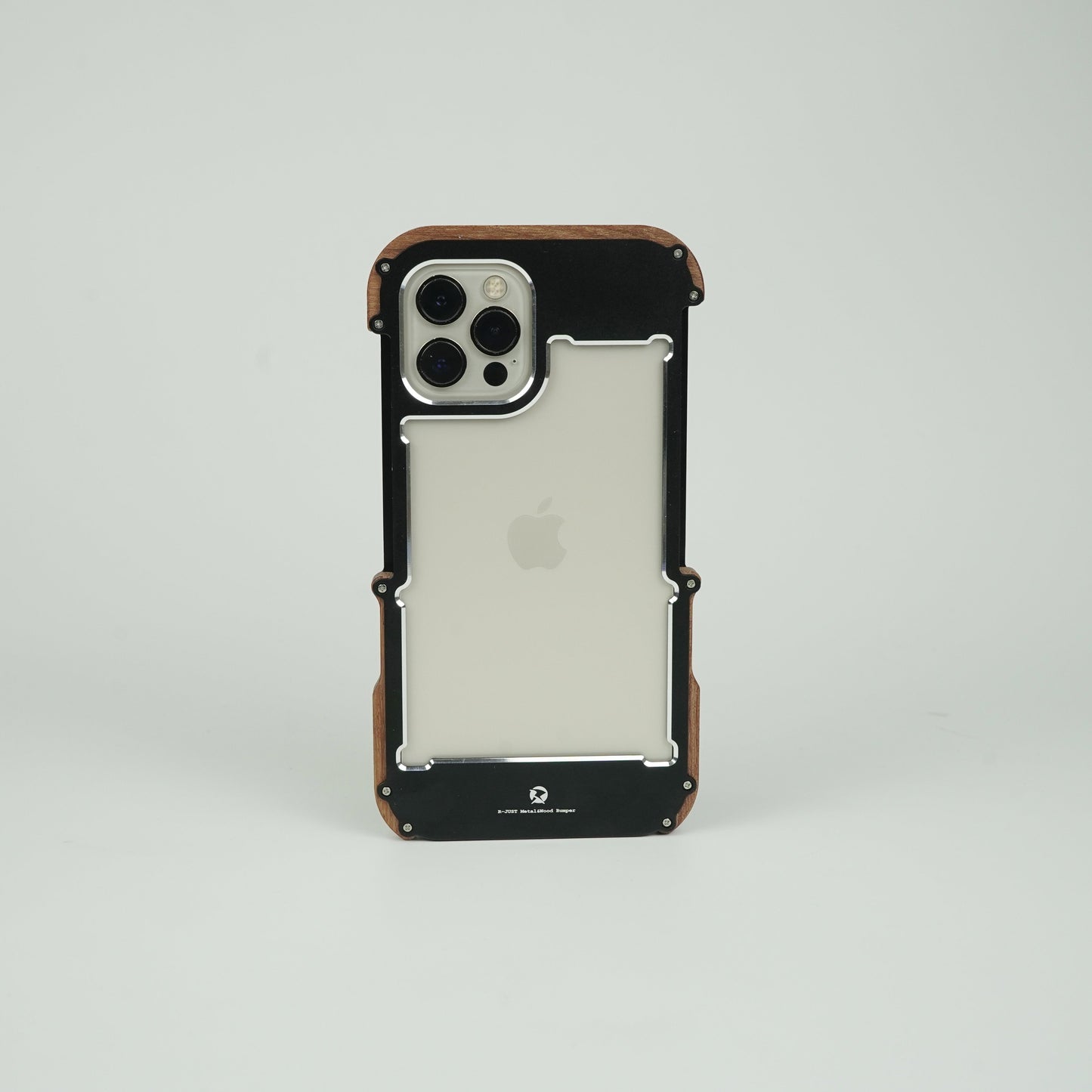 iPhone 14 Pro Max R-Just Aluminium Natural Wood Anti Shock Bumper Case