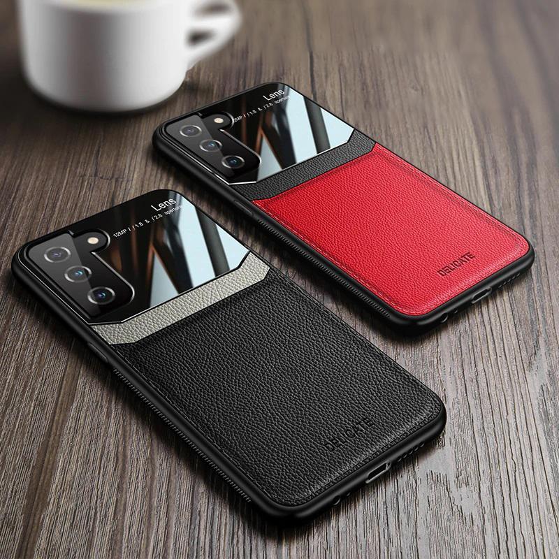 Galaxy S21 Series Sleek Slim Leather Glass Case