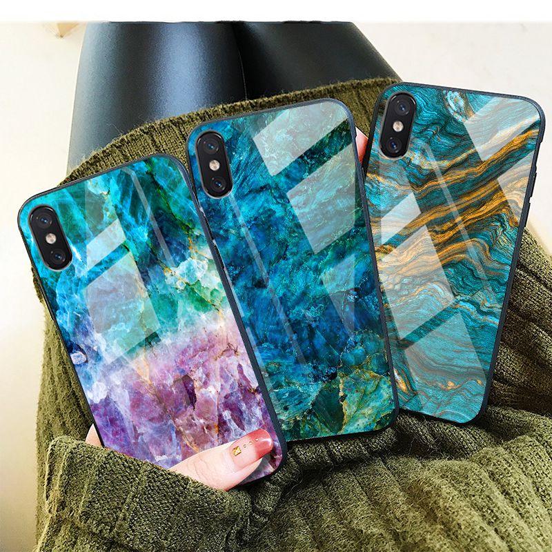 iPhone X/XS Soothing Sea Pattern Marble Glass Back Case