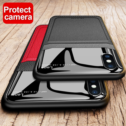 iPhone X Series (3 in 1 Combo) Leather Lens Case + Tempered Glass + Camera Lens Protector