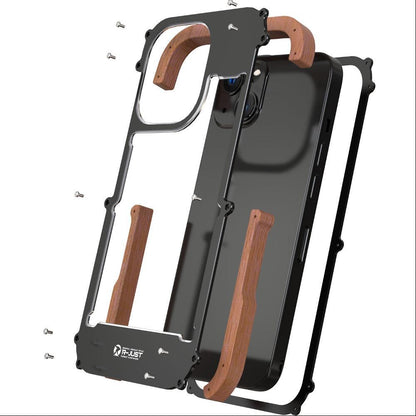 iPhone 13 R-Just Aluminium & Natural Wood Anti-shock Bumper Case