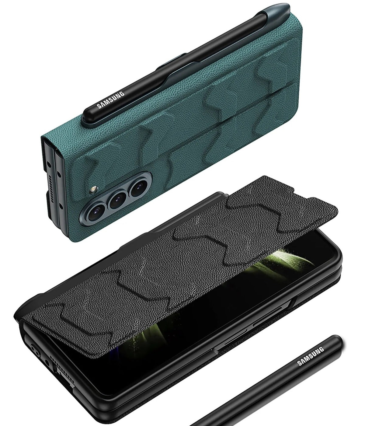 Galaxy Z Fold5 Shell Film Integrated Warrior Leather Case