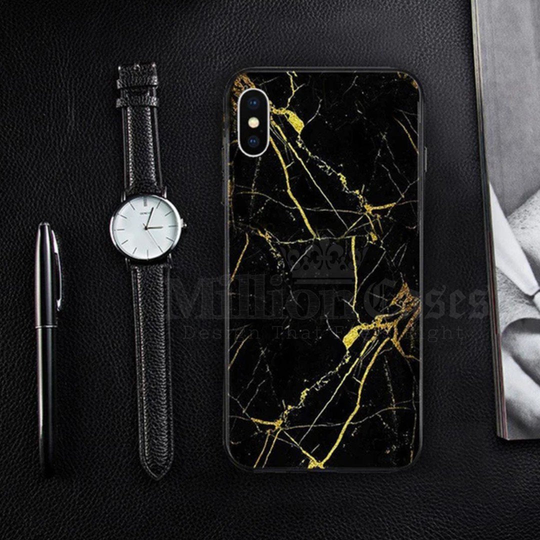 iPhone XS Max Gold Dust Texture Marble Glass Case