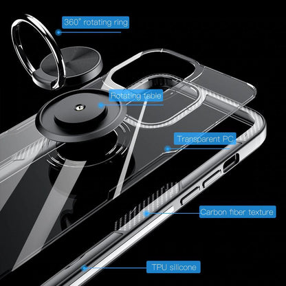 iPhone 12 Series Shockproof Transparent Metallic Ring Holder Case