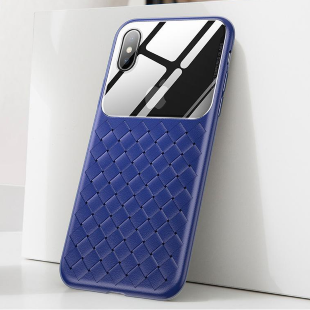 iPhone [3 in 1 Combo] Cross Knit Window Case + Tempered Glass + Lens Protector