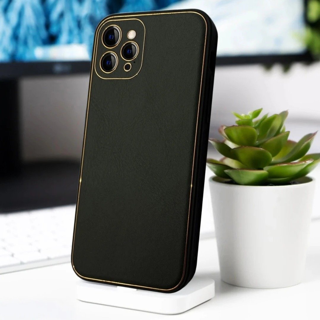 iPhone 11 Pro Max Leather Textured Gold Plated Case