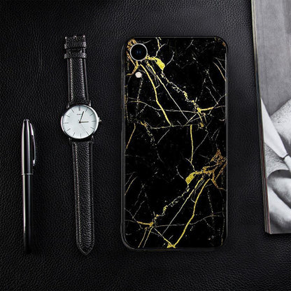 iPhone XR Gold Dust Texture Marble Glass Case